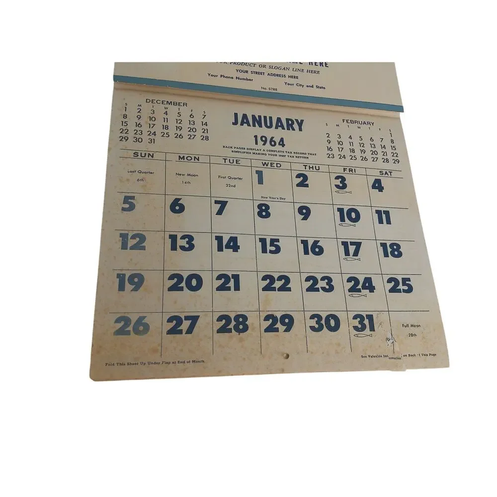 Vintage 1964 Farmers Friend Calendar Month By Month